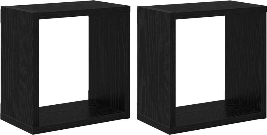 VidaXL Wandplanken met plank met opslag 2 pcs Zwart Eiken Bewerkt hout