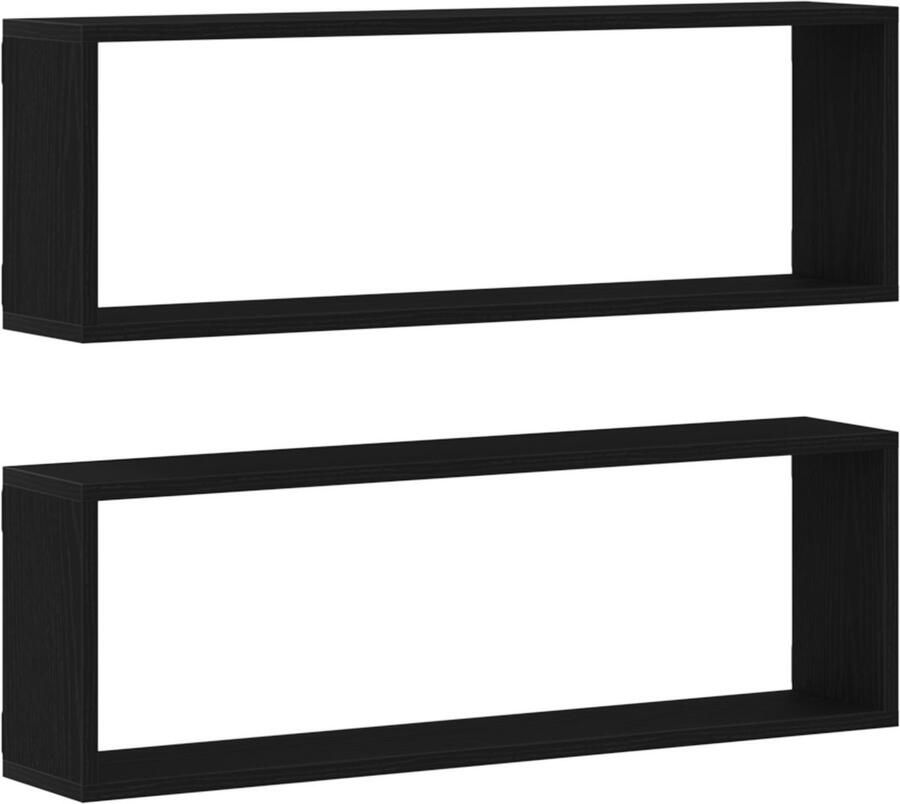VidaXL Wandplanken Set van 2 Zwart Eiken 80x15x26 cm Gemaakt van Bewerkt Hout