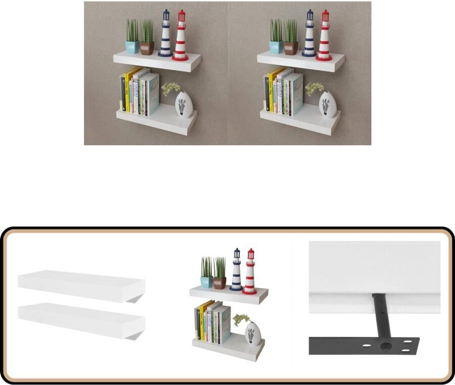 VidaXL Wandplanken Set van 4 40 cm Wit Wandplank Hangplank Mdf Plank Wit Wanddecoratie Minimalistische Wandplank