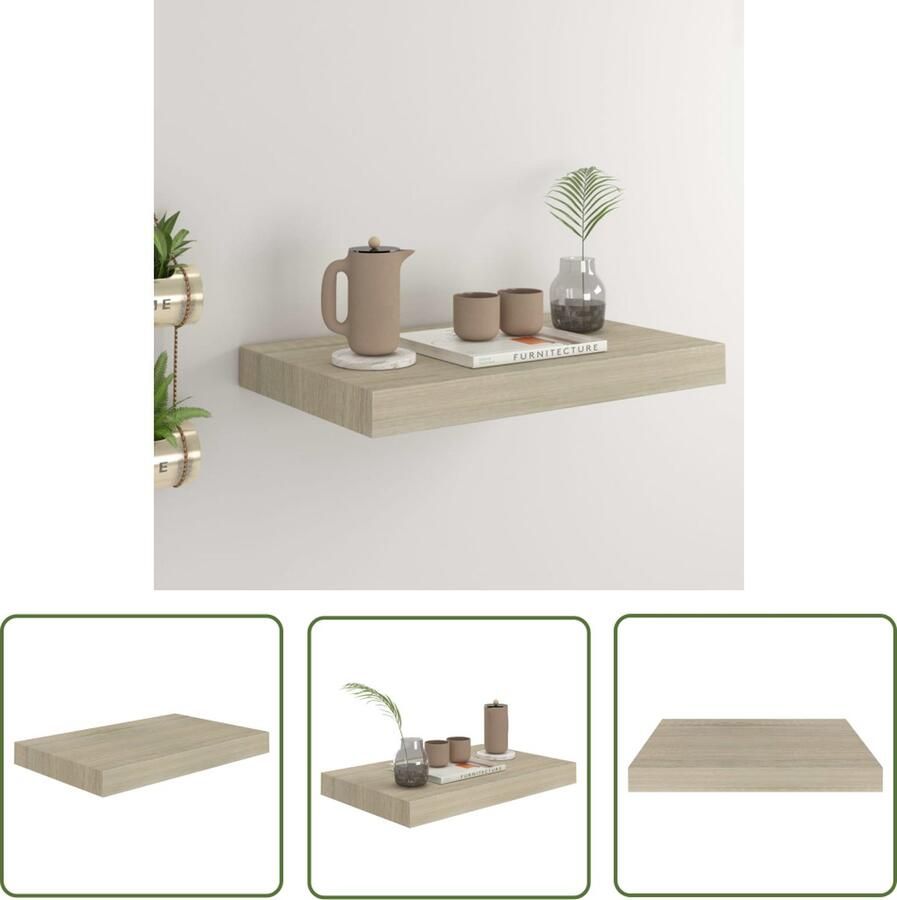 The Living Store Wandschap zwevend 40x23x3 8 cm MDF eikenkleurig Wandplank Houten Wandplank Eiken Wandplank Zwevende Wandplank Opbergplanken