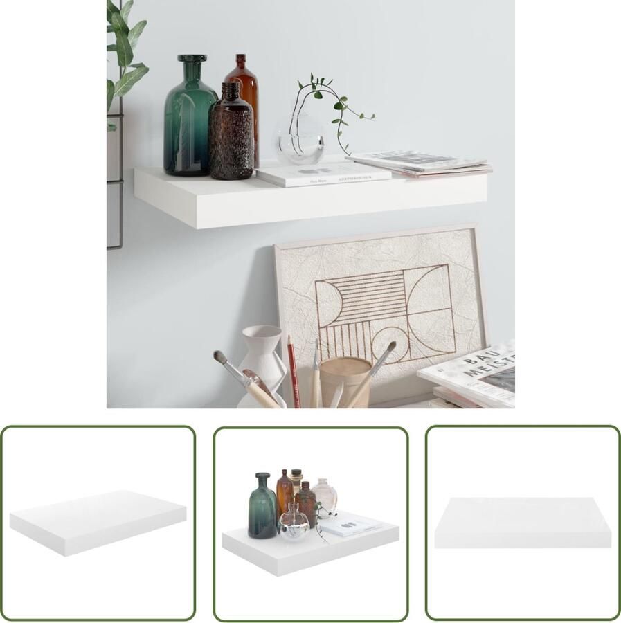 VidaXL Wandschap zwevend 40x23x3 8 cm MDF hoogglans wit Wanddecoratie Wandplanken Mdf Plank Hoogglans Wit Minimalistisch Design