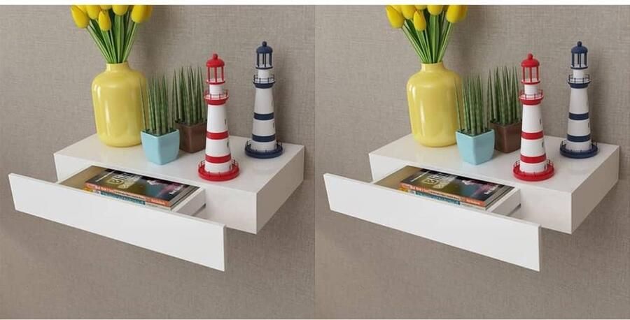 VidaXL Wandplanken zwevend met lades 2 st 48 cm wit - Foto 3