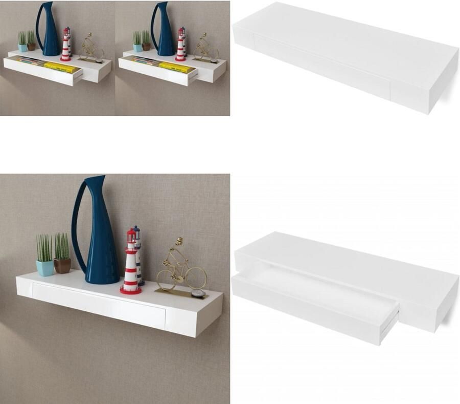 VidaXL Wandplanken zwevend met lades 2 st 80 cm wit Wandplank Wandplanken Wandschap Wandschappen