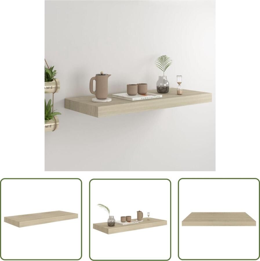 VidaXL Wandschap zwevend 60x23 5x3 8 cm MDF eikenkleurig Zwevend Wandschap Wandplanken Houten Wanddecoratie Eiken Kleurtjes Living Room Decoratie