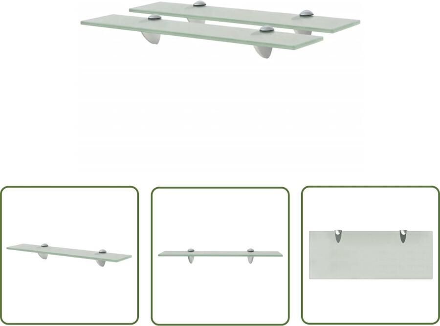 The Living Store Schappen zwevend 2 st 50x20 cm 8 mm glas Zwevende Plank Wandplank Glazen Schap Vitrinekast Opbergplank - Foto 2