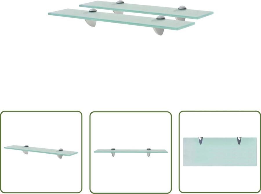 The Living Store Schappen zwevend 2 st 50x20 cm 8 mm glas Zwevende Plank Wandplank Glazen Schap Vitrinekast Decoratief Rek
