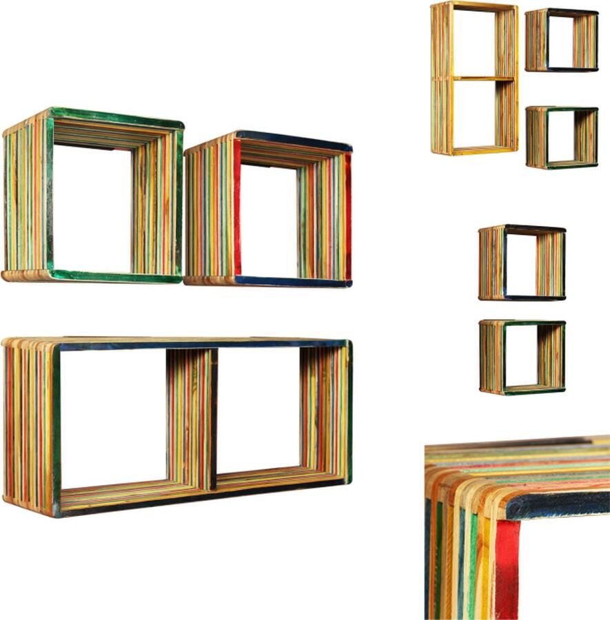 VidaXL Wandplankenset Wandplankensets Wandplanken Set Wandplanken Sets Wandschappenset massief gerecycled teakhout meerkleurig 3-delig