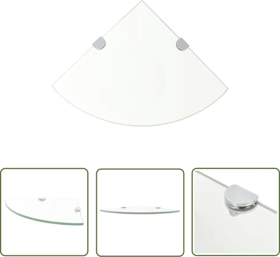 The Living Store Hoekschap met chromen dragers transparant 35x35 cm glas Zwevend Schap Wandrek Hoekschap Glazen Schap Transparante Kastdeur