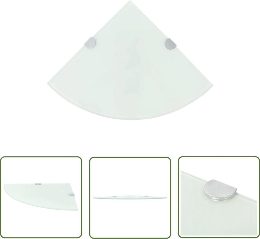 The Living Store Hoekschap met chromen dragers wit 35x35 cm glas Hoekplank Wandrek Glazen Kastje Opbergkast Woonaccessoires