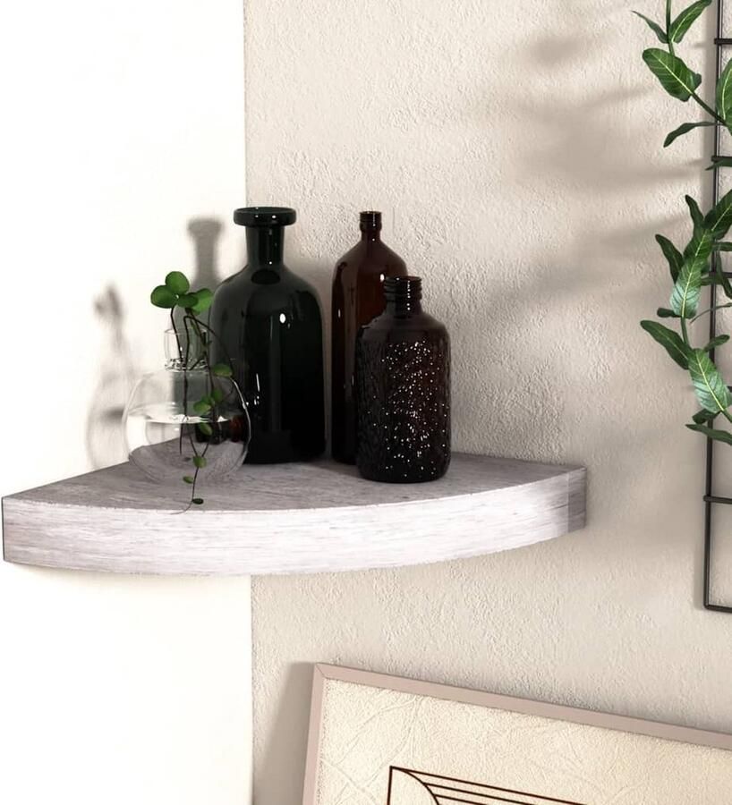 The Living Store Hoekwandschap 25x25x3 8 cm MDF betongrijs Hoekplank Wandplankje Opbergplank Beton Grijs Mdf Plank