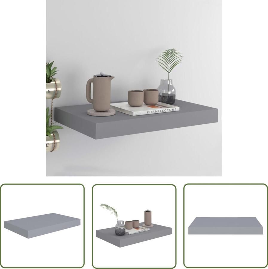 VidaXL Wandplankje Wanddecoratie Wandschap zwevend 40x23x3 8 cm MDF grijs Minimalistisch Design Opbergoplossing Living Room Decor