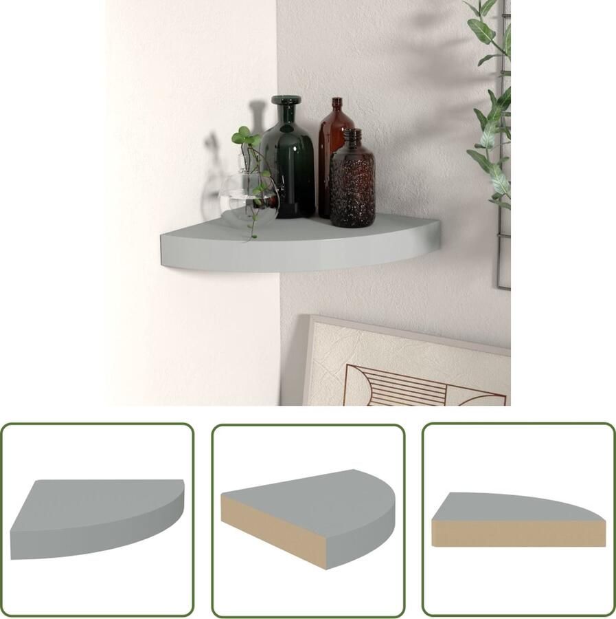 VidaXL Hoekschap zwevend 25x25x3 8 cm MDF grijs Zwevend Hoekschap Wandplankje Mdf Hoekschap Grijze Hoekschap Compact Hoekschap