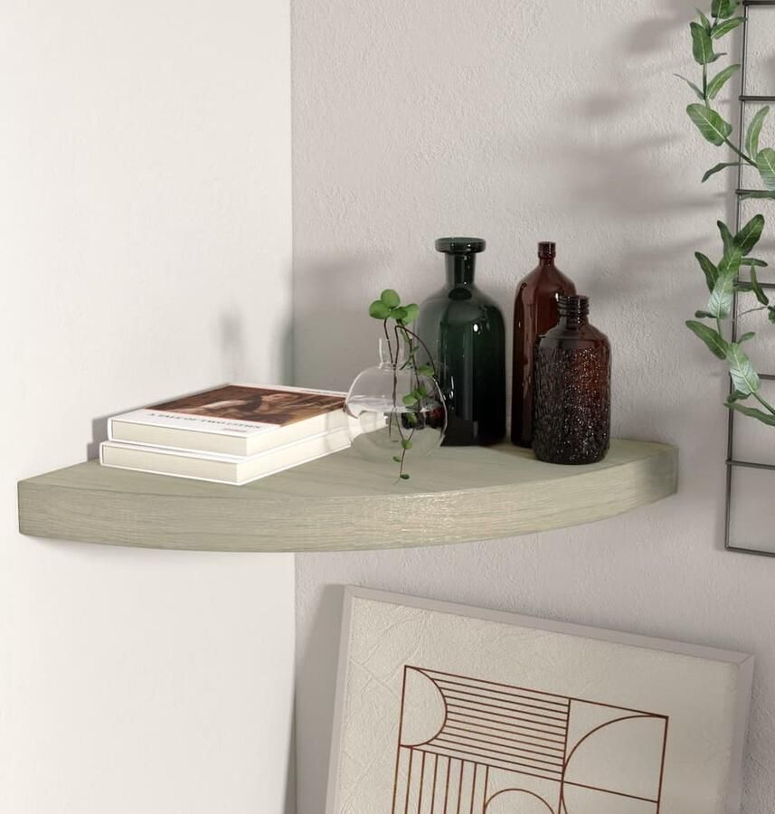 VidaXL Hoekschap zwevend 35x35x3 8 cm MDF eikenkleurig Zwevend Hoekschap Wandplankje Eiken Kleur Mdf Plank Minimalistisch Design
