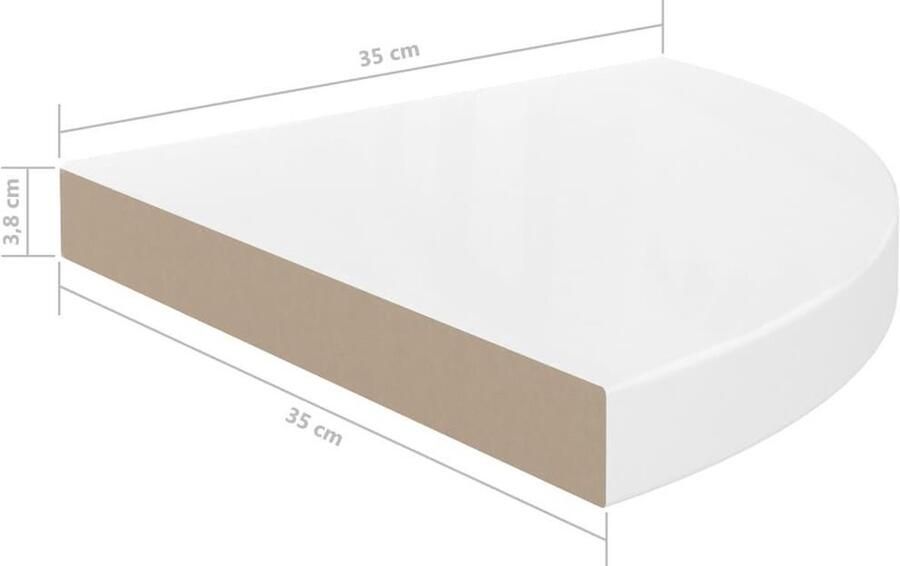 VidaXL Hoekschap zwevend 35x35x3 8 cm MDF hoogglans wit Zwevend Hoekschap Wandplankje Witte Kast Mdf Plank Minimalistisch Design