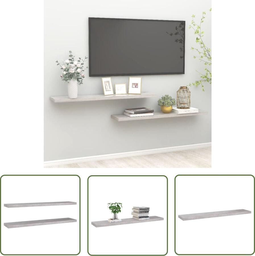 The Living Store Wandschappen zwevend 2 st 120x23 5x3 8 cm MDF betongrijs Zwevende Wandplank Wandendecoratie Wandrek Beton Grijs Livingroom Decoratie