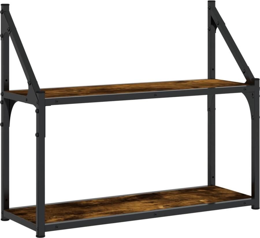 VidaXL Wandrek 2-laags 60x21x51 cm bewerkt hout gerookt eikenkleurig - Foto 3