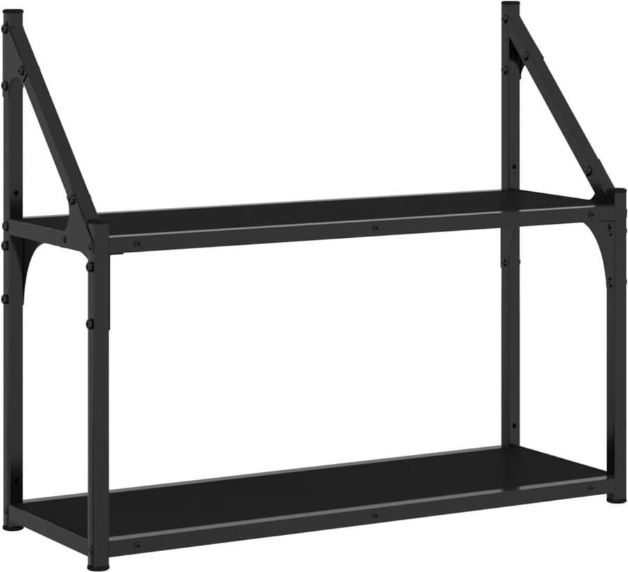 VidaXL Wandrek 2-laags 60x21x51 cm bewerkt hout zwart - Foto 3
