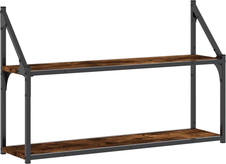 VidaXL Wandrek 2-laags 80x21x51 cm bewerkt hout gerookt eikenkleurig - Foto 3