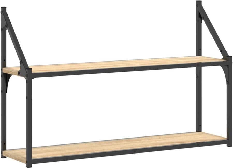 VidaXL Wandrek 2-laags 80x21x51 cm bewerkt hout sonoma eikenkleurig Wandschap Wandschappen Wandplank Wandrek
