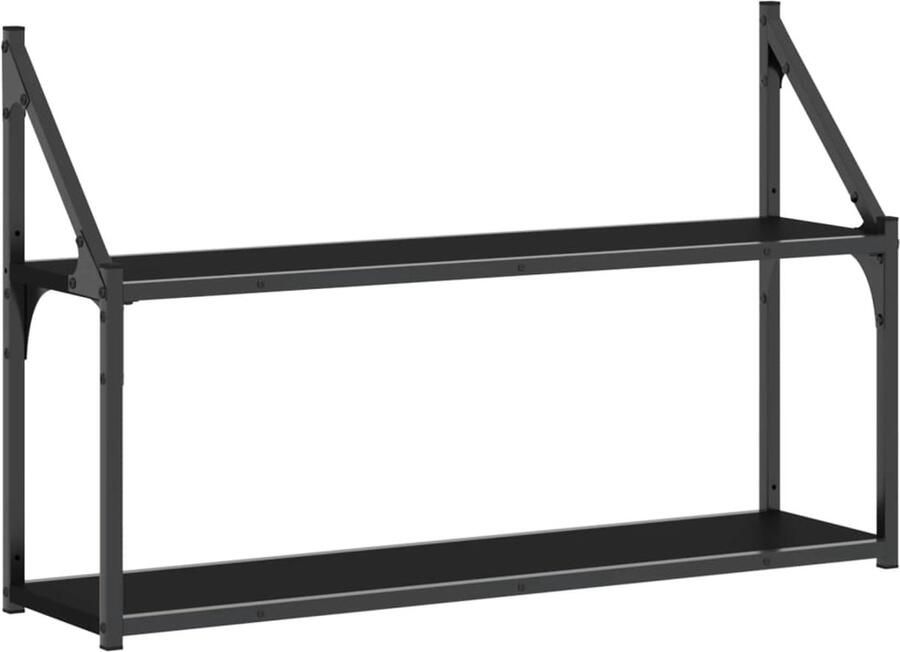 VidaXL Wandrek 2-laags 80x21x51 cm bewerkt hout zwart - Foto 3