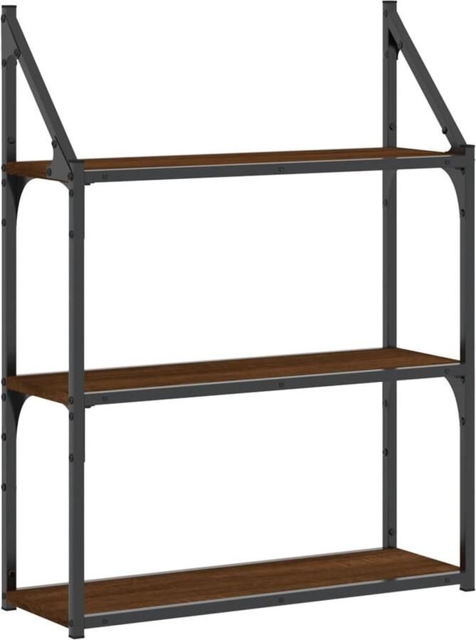 VidaXL Wandrek 3-laags Bruin Eiken 60x21x78 5 cm Wandrek Houten Wandrek Bruine Eiken Wandrek Opbergruimte Woonaccessoires