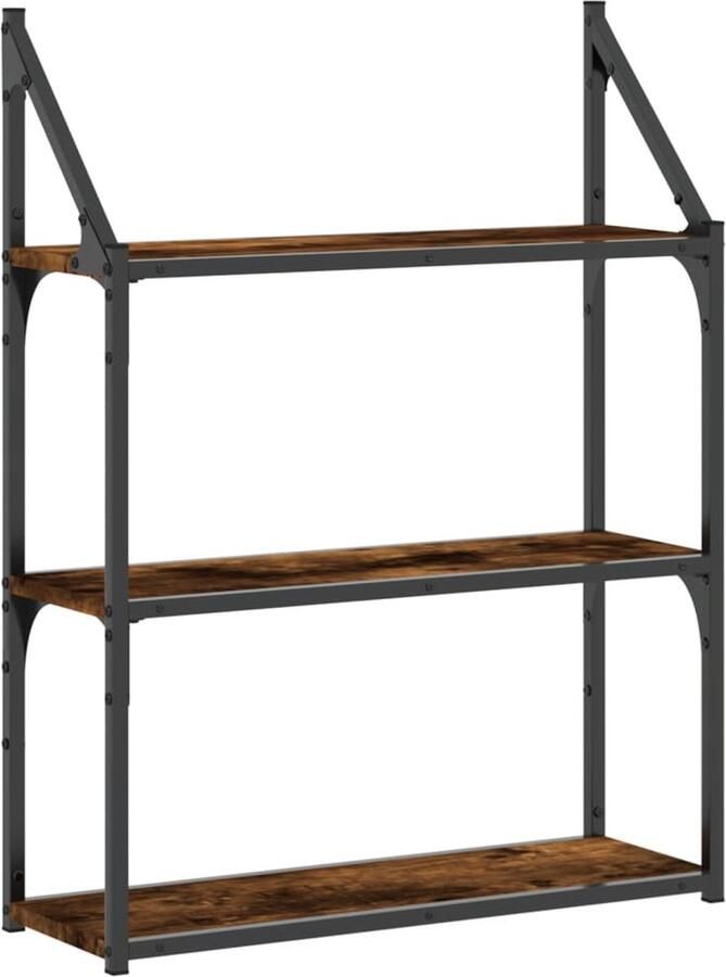 VidaXL Wandrek 3-laags 60x21x78 5 cm bewerkt hout gerookt eikenkleurig - Foto 3