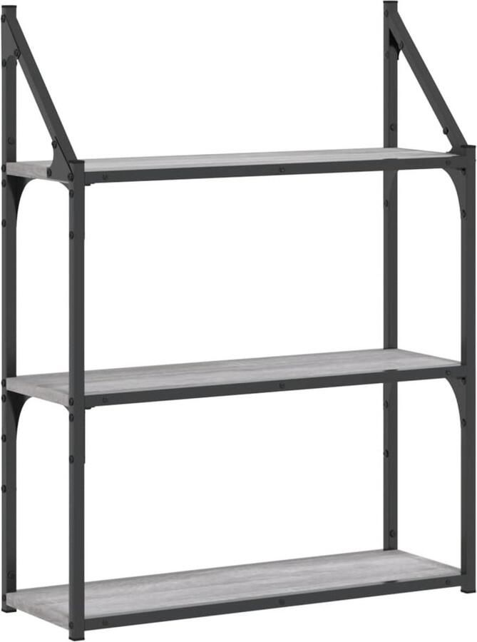 VidaXL Wandrek 3-laags 60x21x78 5 cm bewerkt hout grijs sonoma - Foto 3