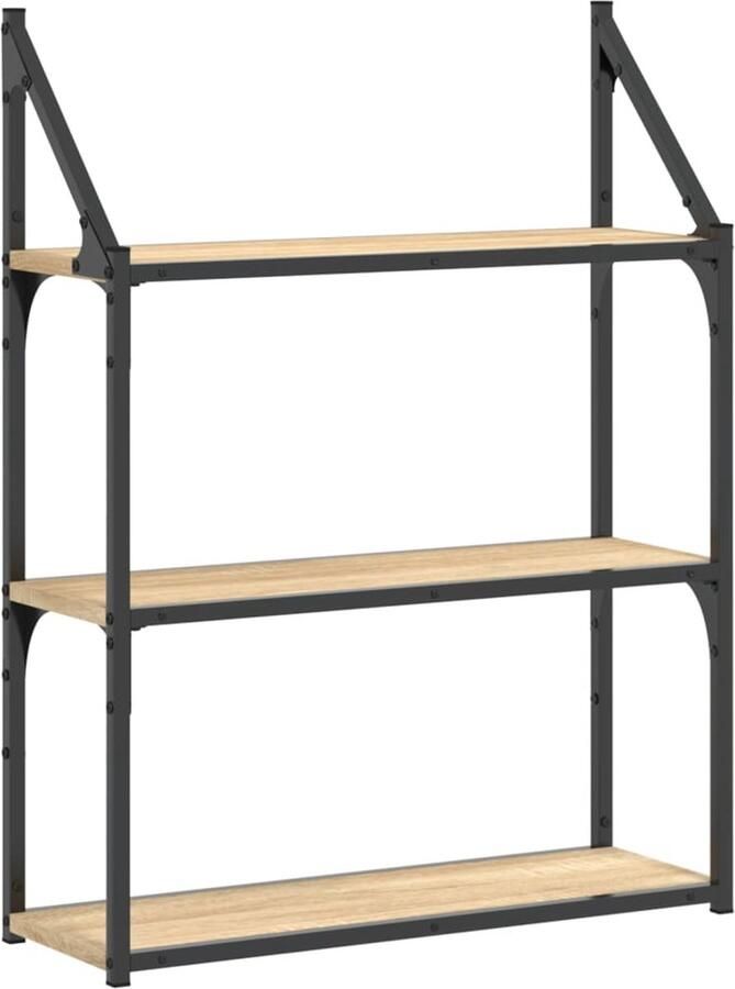 VidaXL Wandrek 3-laags 60x21x78 5 cm bewerkt hout sonoma eikenkleurig - Foto 3