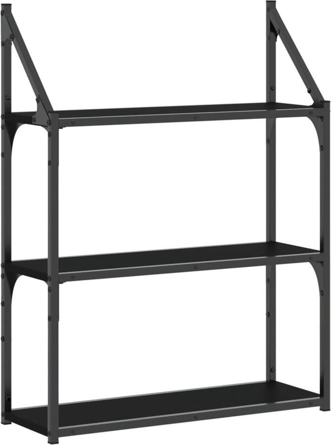 VidaXL Wandrek 3-laags 60x21x78 5 cm bewerkt hout zwart - Foto 3