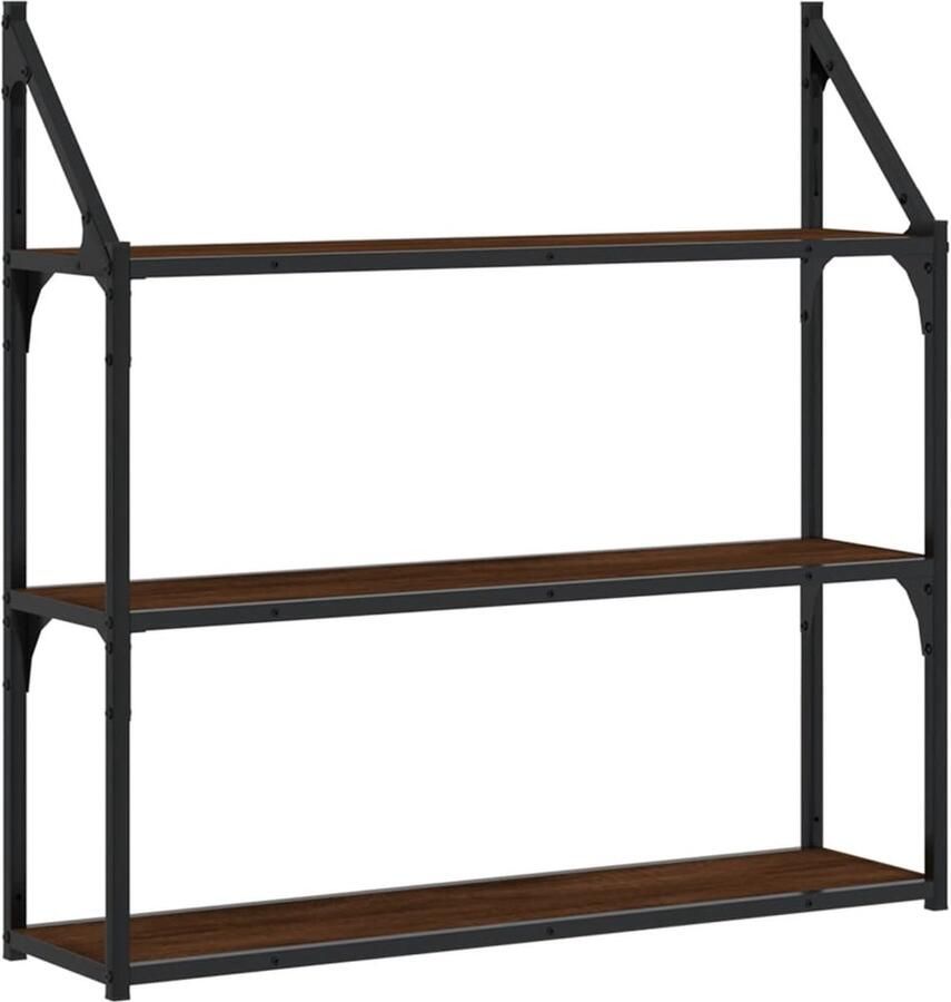 VidaXL Wandrek 3-laags 80x21x78 5 cm bewerkt hout bruin eikenkleur - Foto 3