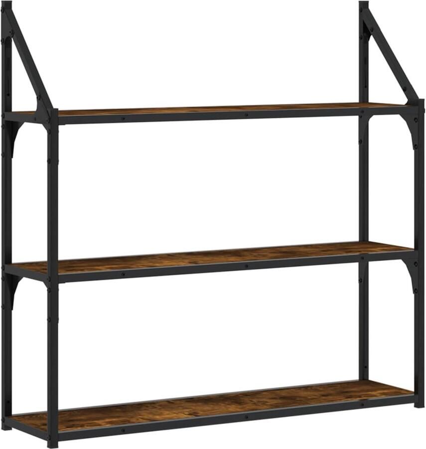 VidaXL Wandrek 3-laags 80x21x78 5 cm bewerkt hout gerookt eikenkleurig - Foto 3