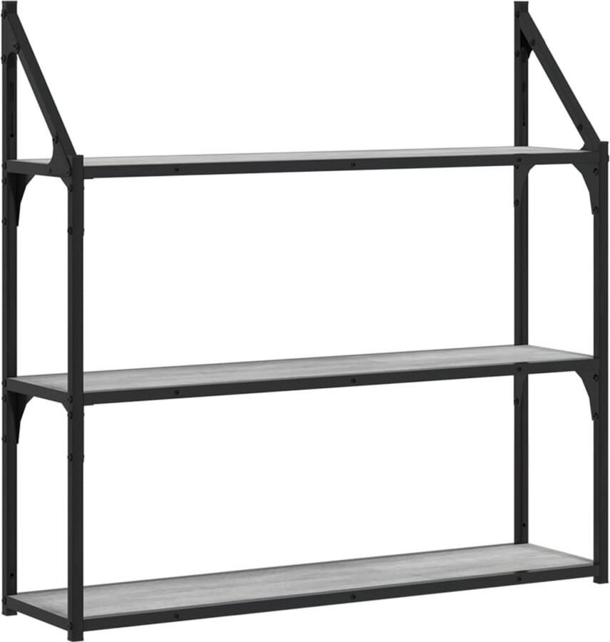 VidaXL Wandrek 3-laags grijs sonoma eiken Wandrek Hangend Rek Opbergruimte Houten Wandrek Grijze Wandrek