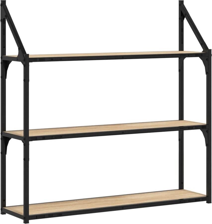 VidaXL Wandrek 3-laags 80x21x78 5 cm bewerkt hout sonoma eikenkleurig - Foto 3