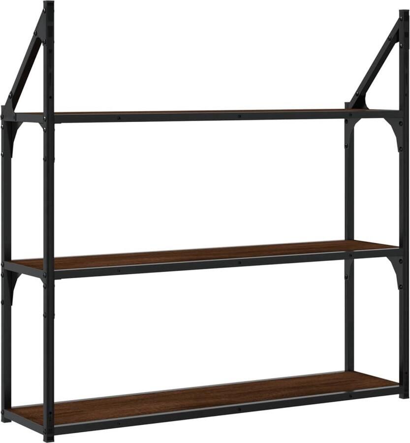 VidaXL Wandrek 3-laags 80x21x78 5 cm Bruin Eikenkleur Zwevend Wandrek Wandplanken Houten Wandrek Bergruimte Opbergkast