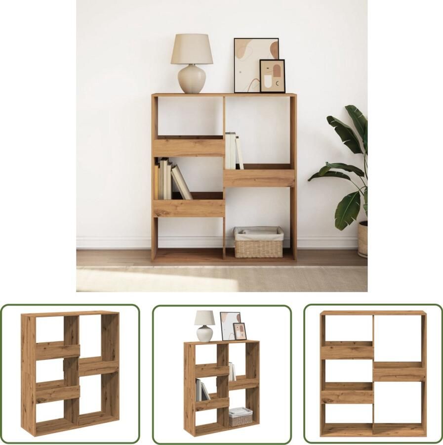 The Living Store Boekenkast kamerscherm 100x33x115 cm artisanaal eikenkleurig Boekenkast Wandrek Opslagoplossing Houten Boekenkast Eiken Kleur