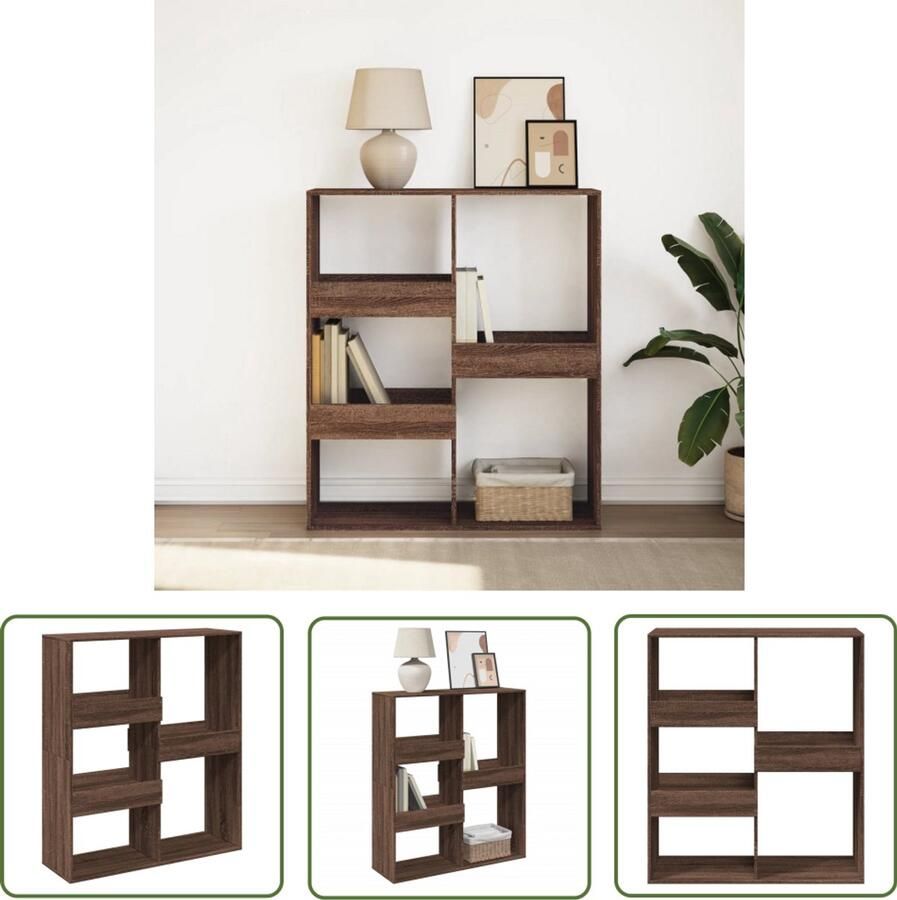 The Living Store Boekenkast kamerscherm 100x33x115 cm bruin eikenkleur Boekenkast Wandrek Opslagoplossing Houten Boekenkast Vintage Boekenkast