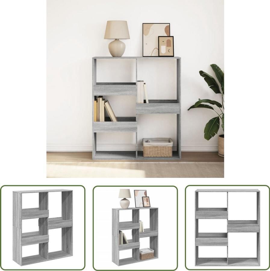 The Living Store Boekenkast kamerscherm 100x33x115 cm grijs sonoma eikenkleur Boekenkast Wandrek Kast Opslagoplossing Kamer Scheidingswand
