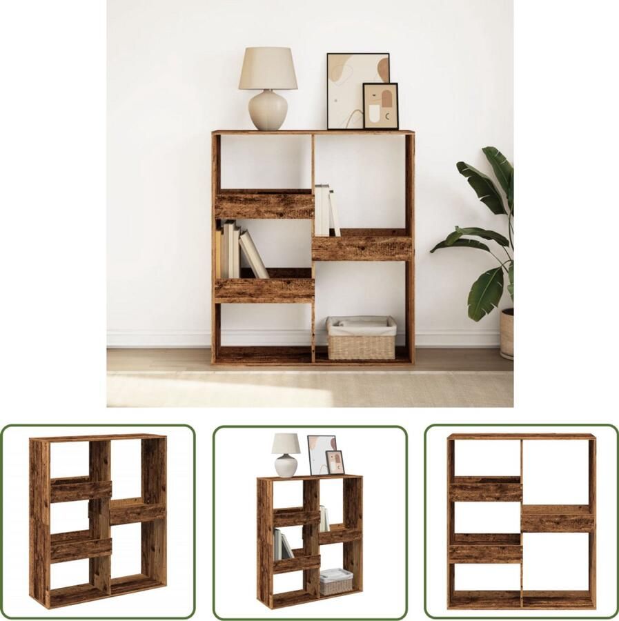 The Living Store Boekenkast kamerscherm 100x33x115 cm oud houtkleurig Boekenkast Wandrek Houten Kast Opslagoplossing Kamer Scheiding