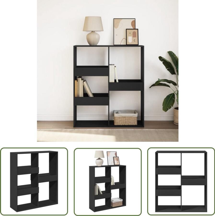 The Living Store Boekenkast kamerscherm 100x33x115 cm zwart Boekenkast Wandrek Houten Boekenkast Opbergkast Livingroom Furniture