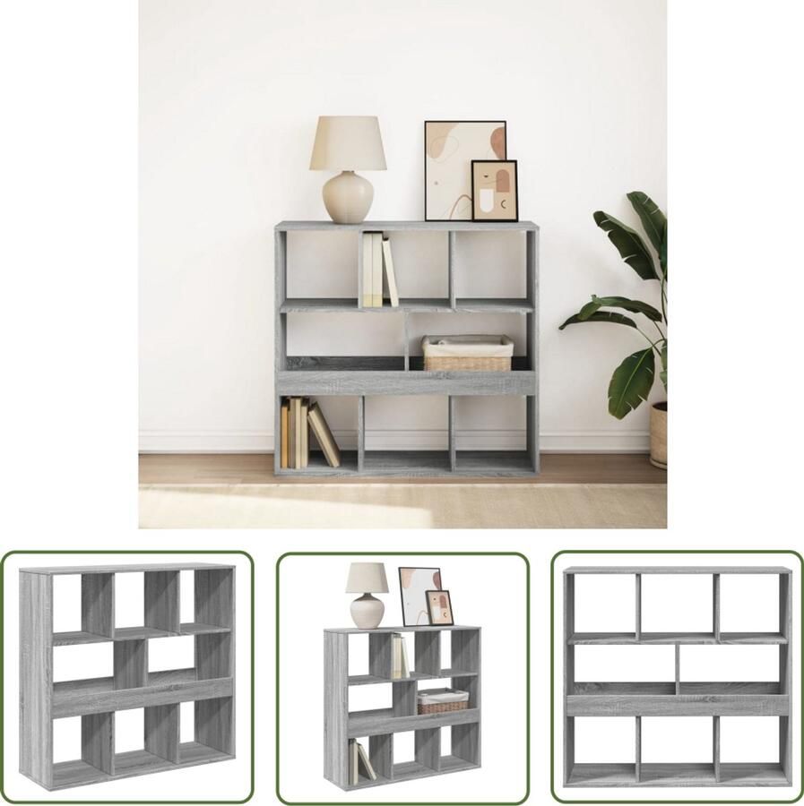 The Living Store Boekenkast kamerscherm 100x33x94 5 cm grijs sonoma eiken Boekenkast Wandrek Kast Opslagoplossing Houten Boekenkast