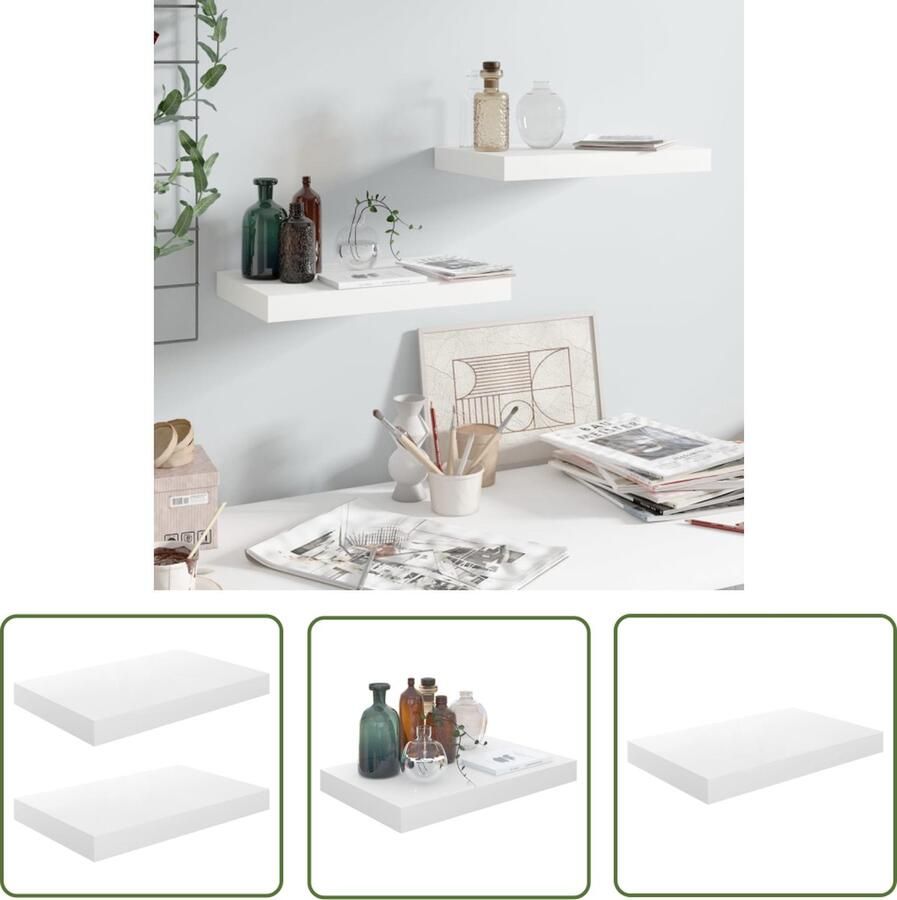 VidaXL Wandrek Zwevende Wandplank Wandschappen zwevend 2 st 40x23x3 8 cm MDF hoogglans wit Witte Wandplank Mdf Wandplank Modern Wanddecoratie