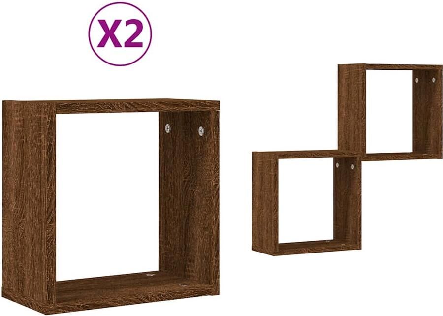 VidaXL Wandschap Wandschappen Plank Schap Wandrekken kubus 2 st 30x15x30 cm gerookt bruin eiken