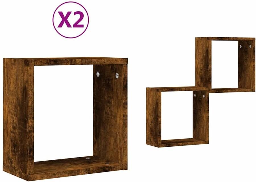 VidaXL Wandrekken kubus 2 st 30x15x30 cm gerookt eiken Wandschap Wandschappen Plank Schap