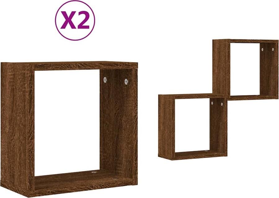 VidaXL Wandrekken kubus 2 st 30x15x30 cm gerookt bruin eiken