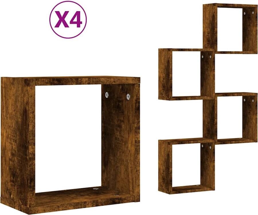 VidaXL Wandrekken kubus 4 st 30x15x30 cm gerookt eiken