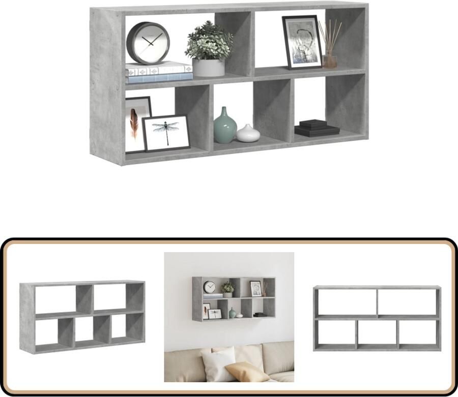 VidaXL Wandschap 100x25x50 cm Betongrijs Wandplank Houten Plank Opbergplankje Muurschaps Minimalistisch Meubilair