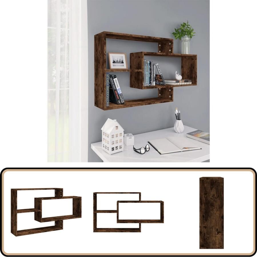 VidaXL Wandschap 104x20x58 5 cm Gerookt Eikenhout Wanddecoratie Houten Wandplank Bergruimte Opslagoplossing Woonaccessoires