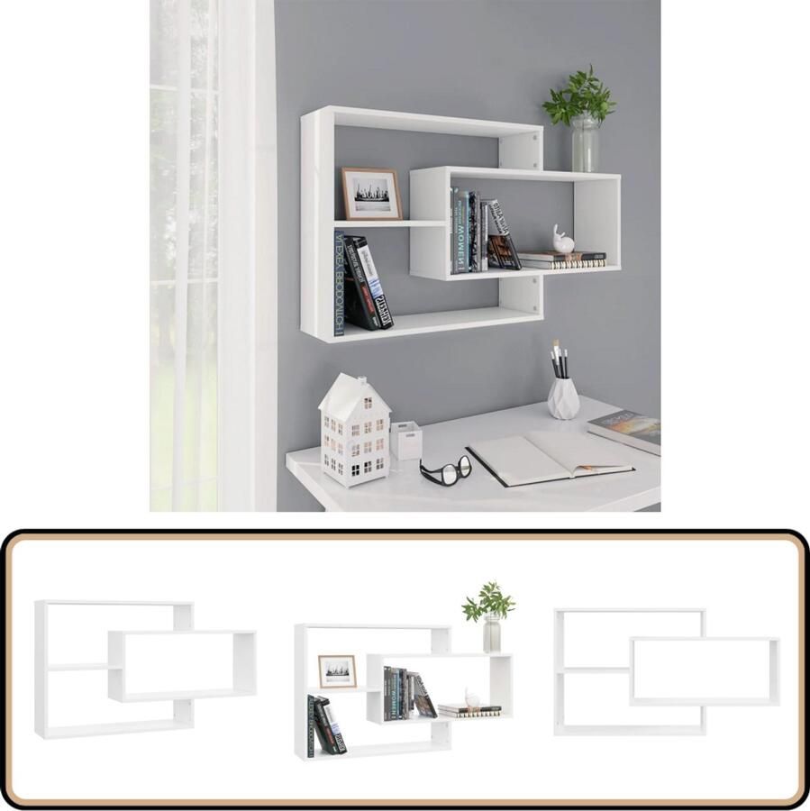 VidaXL Wandschap 104x20x58 5 cm Wit Bewerkt hout Wanddecoratie Houten Wandrek Opbergruimte Woonaccessoires Living Accessoires