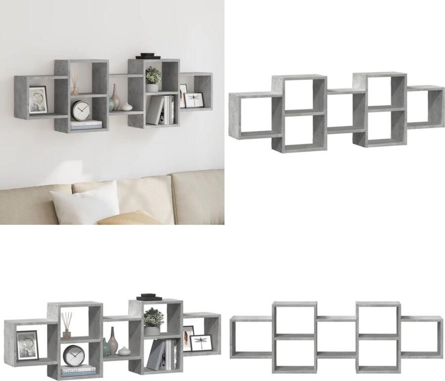 VidaXL Wandschap 129x18x42 cm bewerkt hout betongrijs Wandschap Wandschappen Wandplank Wandrek