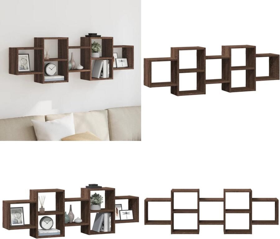 VidaXL Wandschap 129x18x42 cm bewerkt hout bruin eikenkleurig Wandschap Wandschappen Wandplank Wandrek